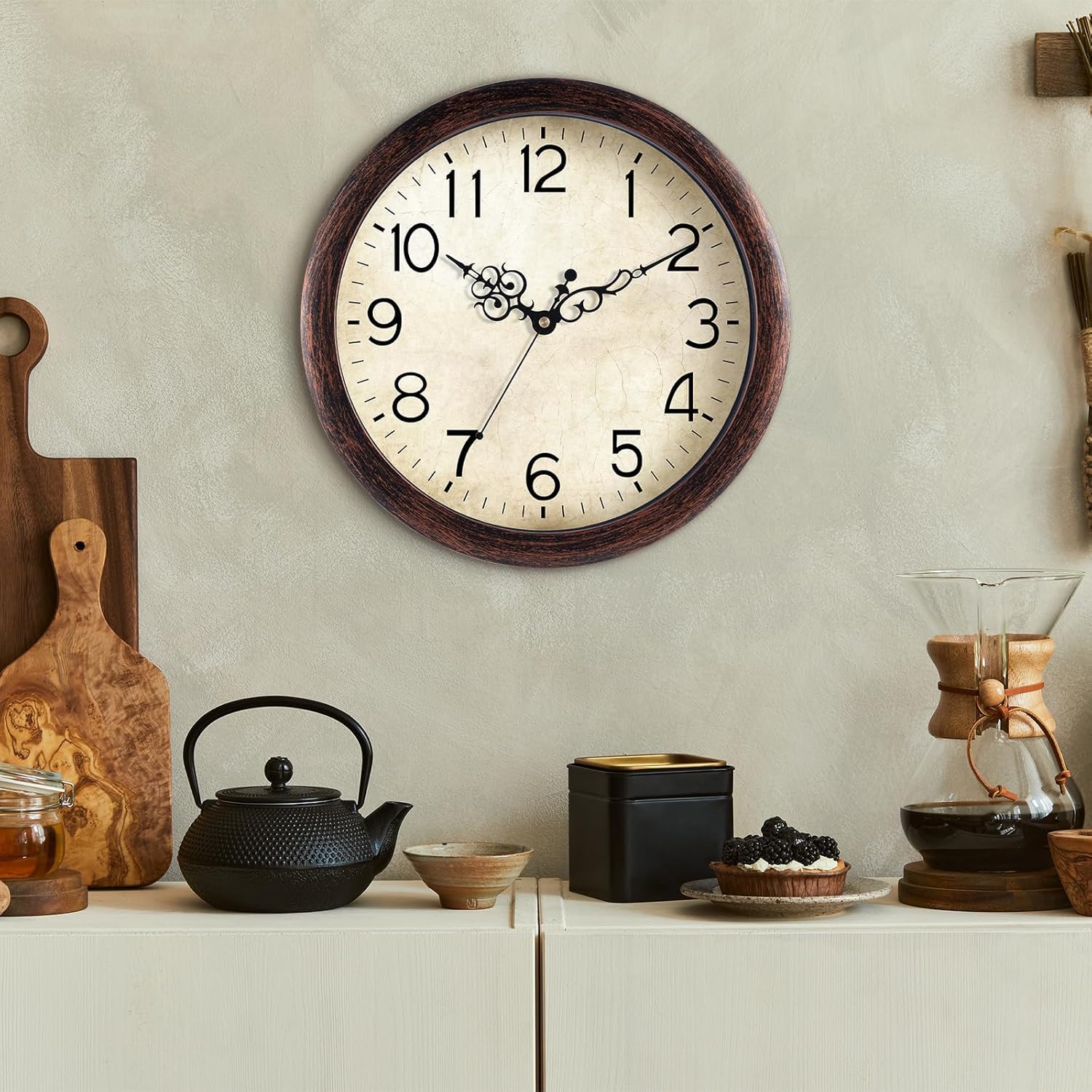 Battery Operated Farmhouse Brown Wall Clock — 14" - View 5