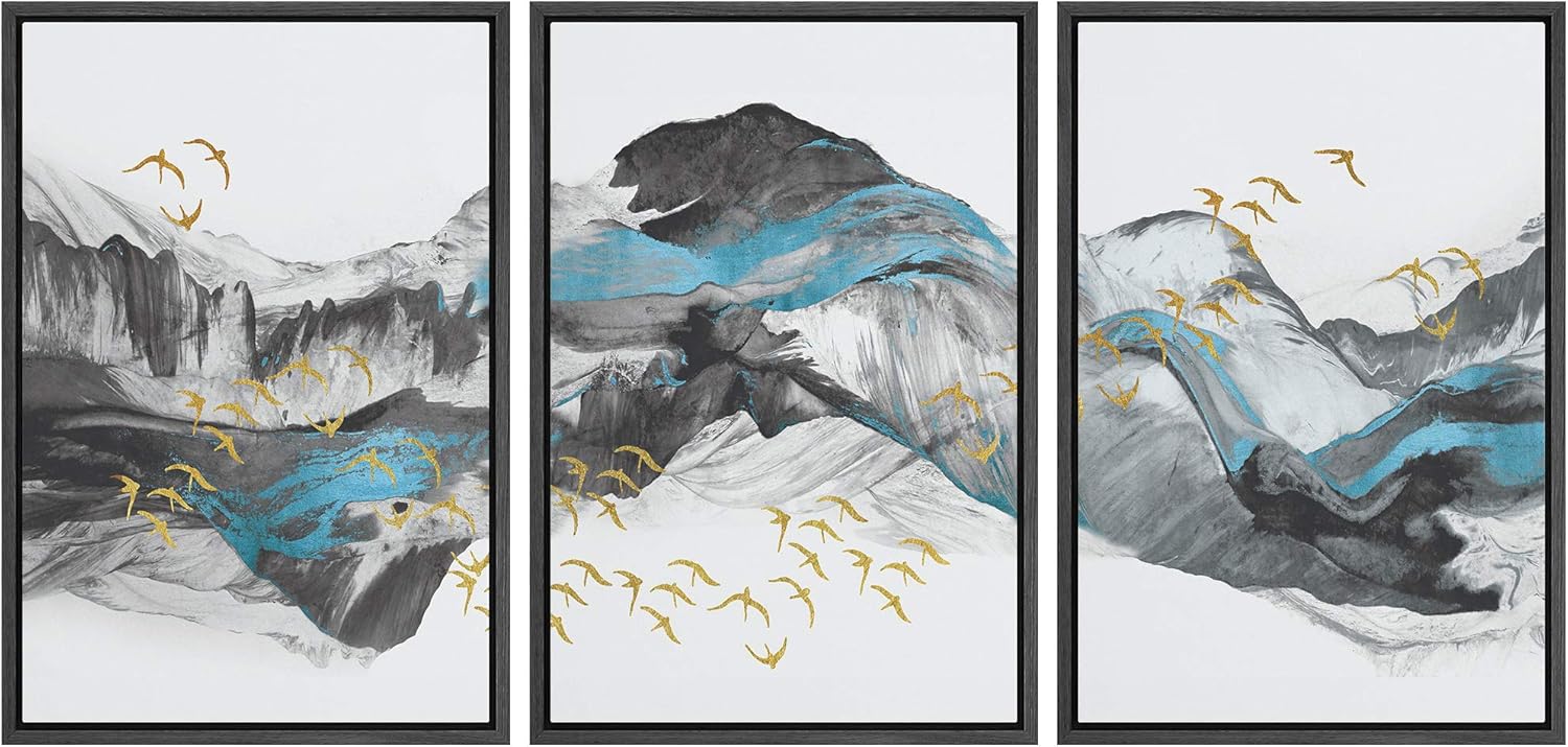 Framed Farmhouse Fabric Wall Art — 16" — 16" x 24" x 3 Panels BLACK