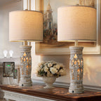 USB Farmhouse Gold Bedside Lamp — 27.25" — Distressed Light Wood