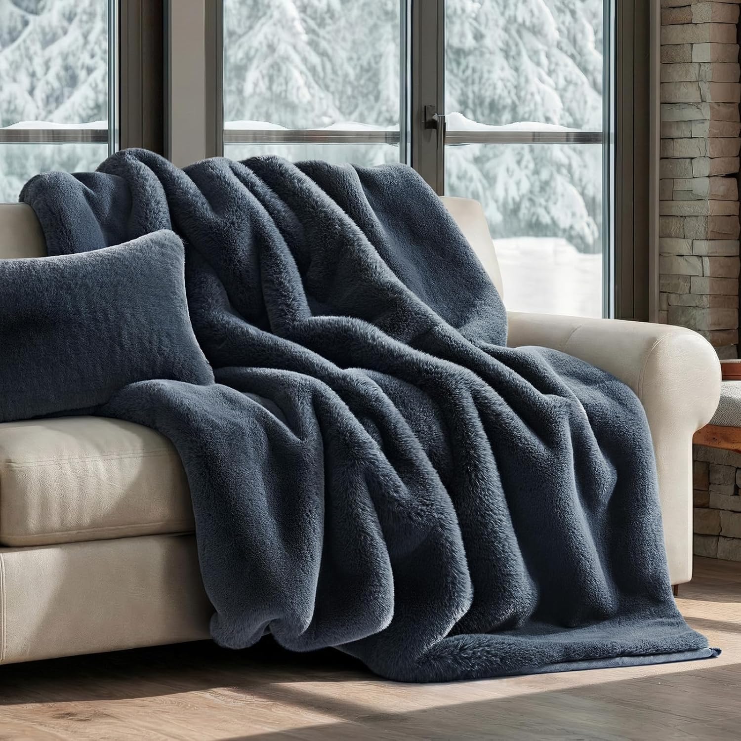 Velvet Luxe Beige Throw Pillow — 50" — Stormy Blue Mink
