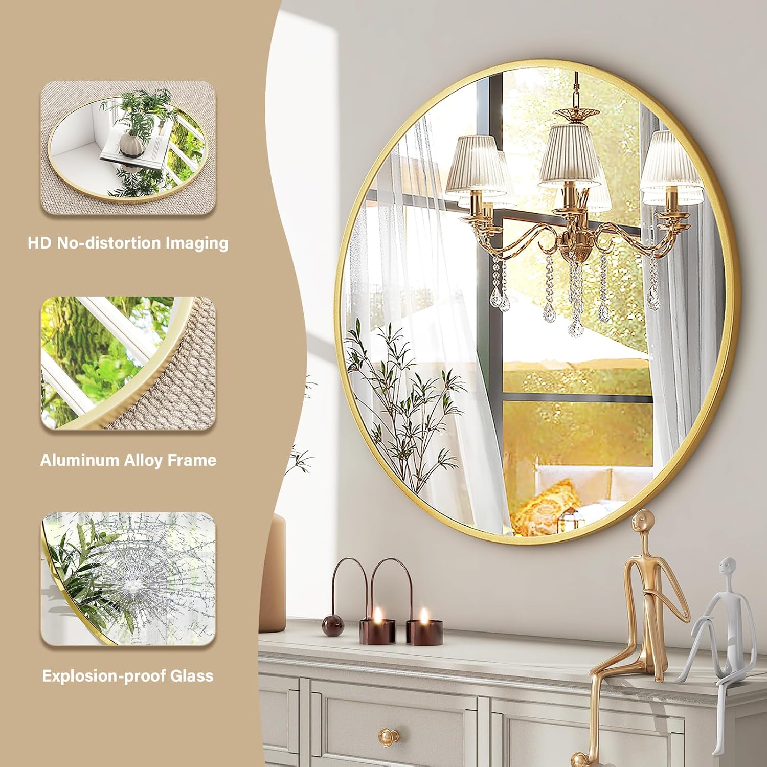 Luxe Black Round Mirror — 30" - View 3