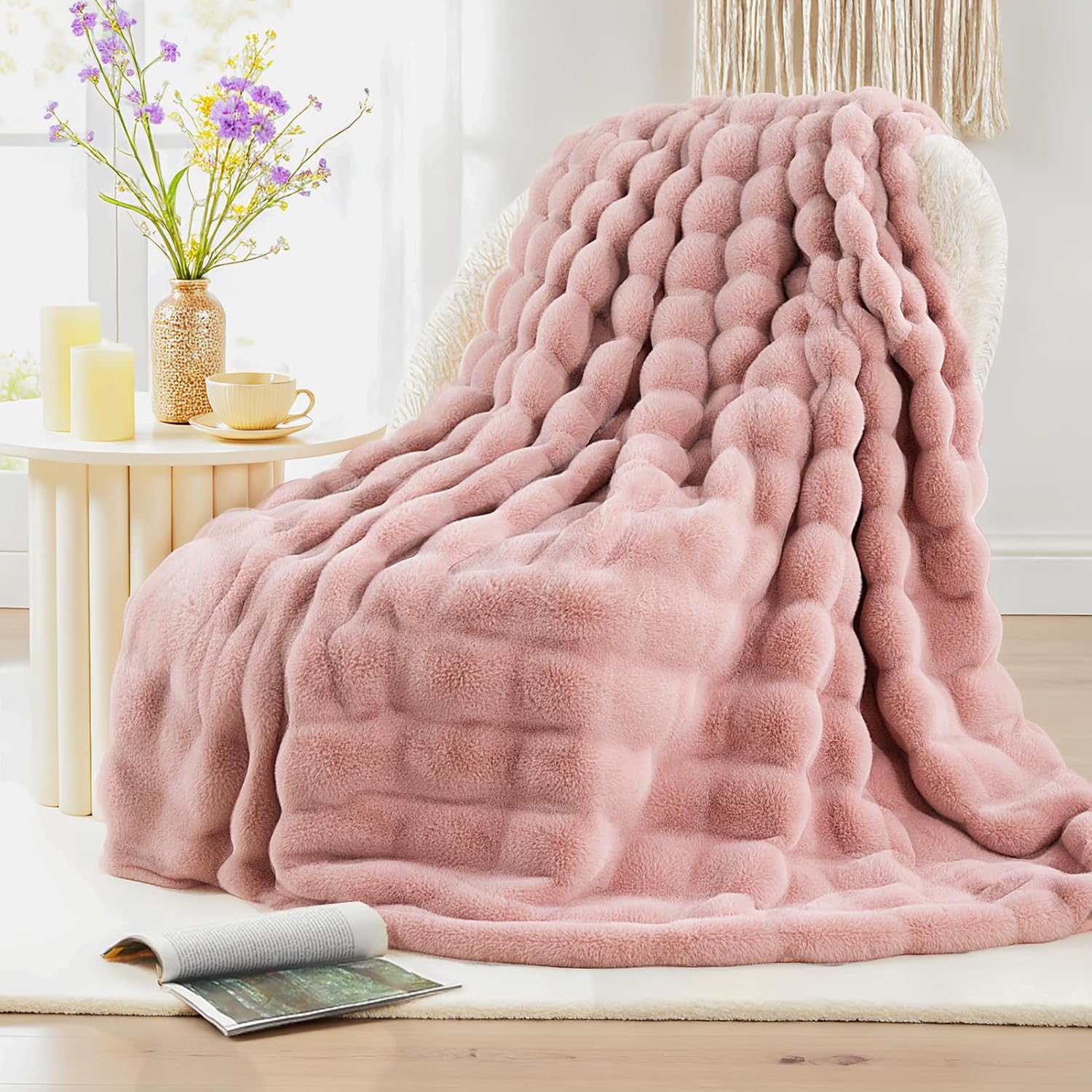 Luxe Beige Throw Pillow — 50" — Pink