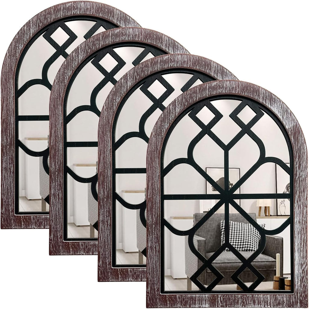 Framed Farmhouse Black Wall Mirror — Arch-walnut