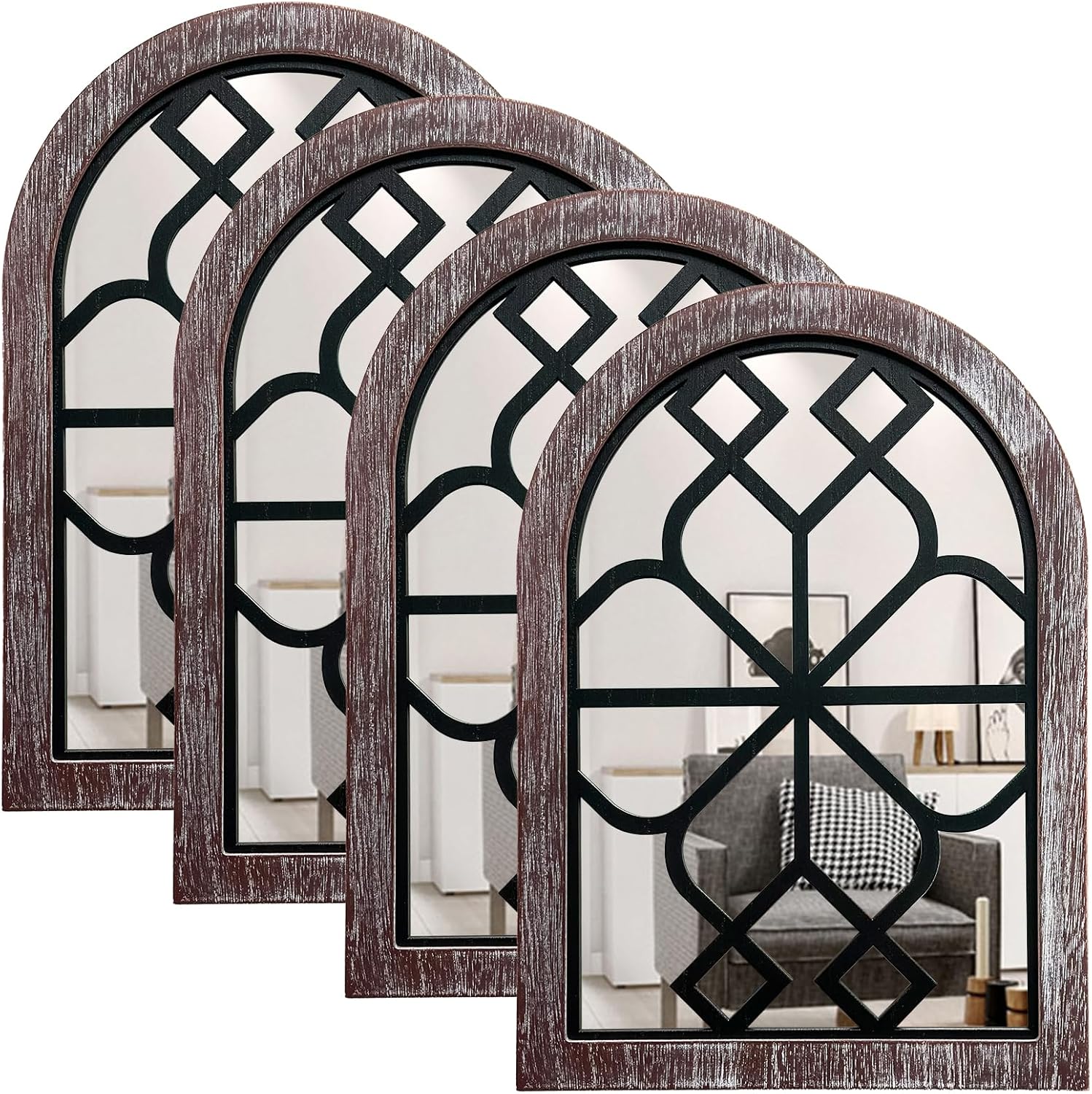 Framed Farmhouse Black Wall Mirror — Arch-walnut