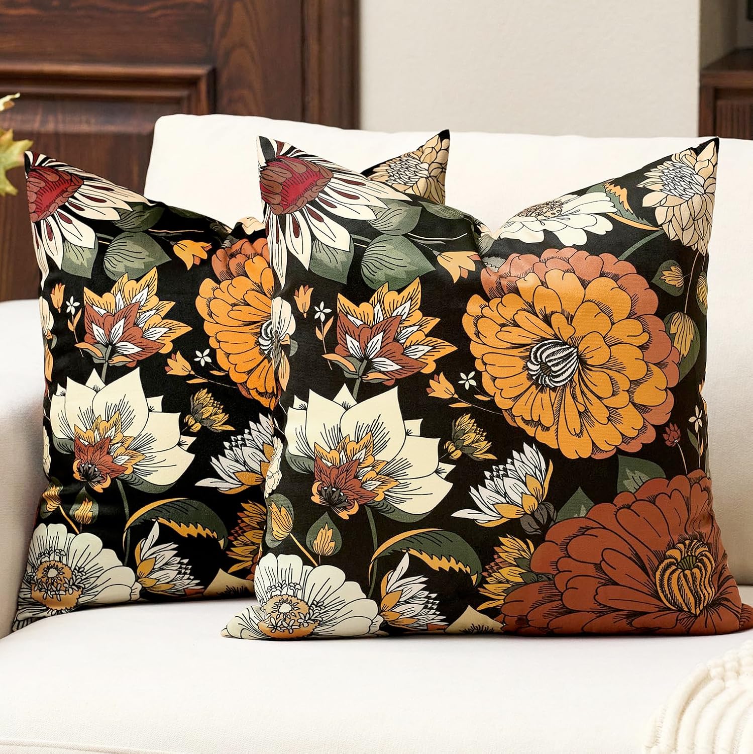 Velvet Boho Orange Throw Pillow Cover — 18" — Warm Ember