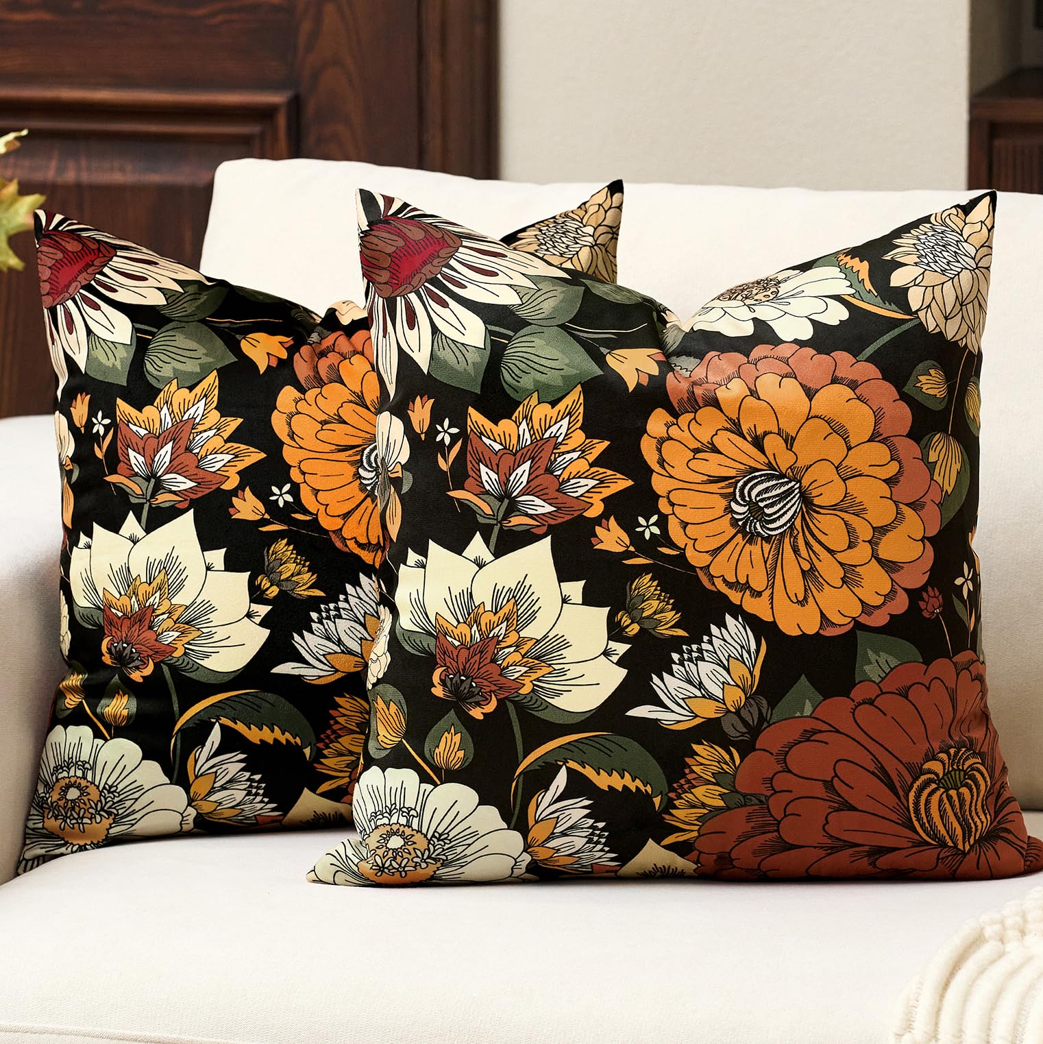 Velvet Boho Orange Throw Pillow Cover — 18"