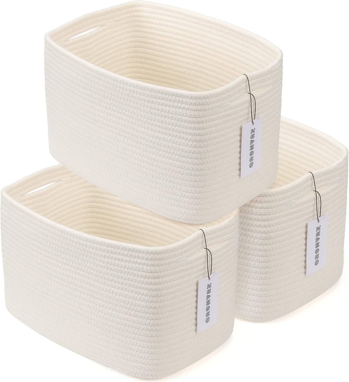 Boho Beige Woven Basket — 9.3" — White