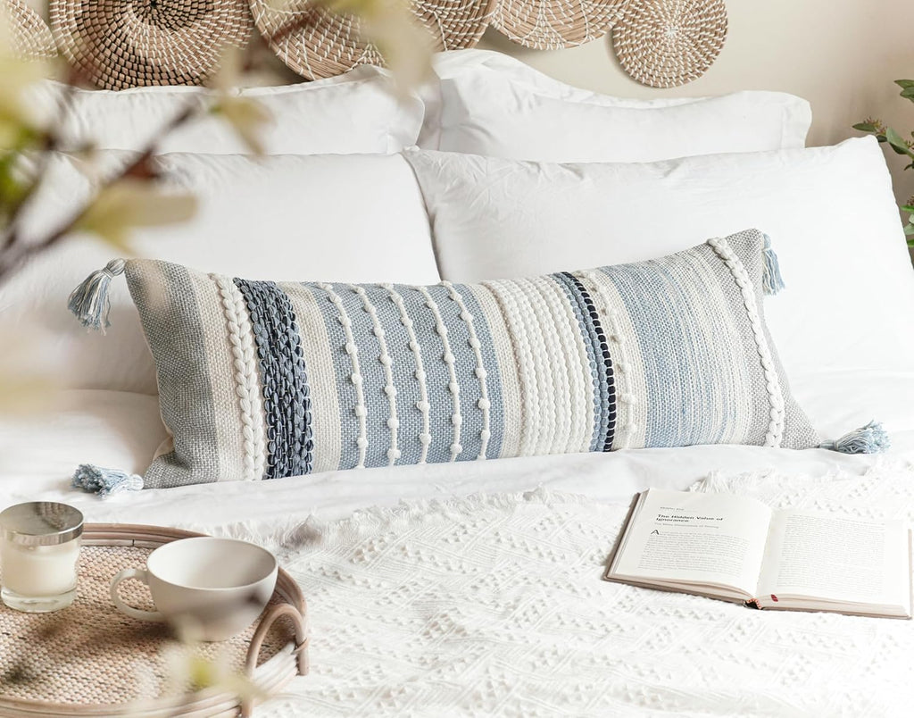 Lumbar Boho Blue Pillow Cover — 36" - View 8