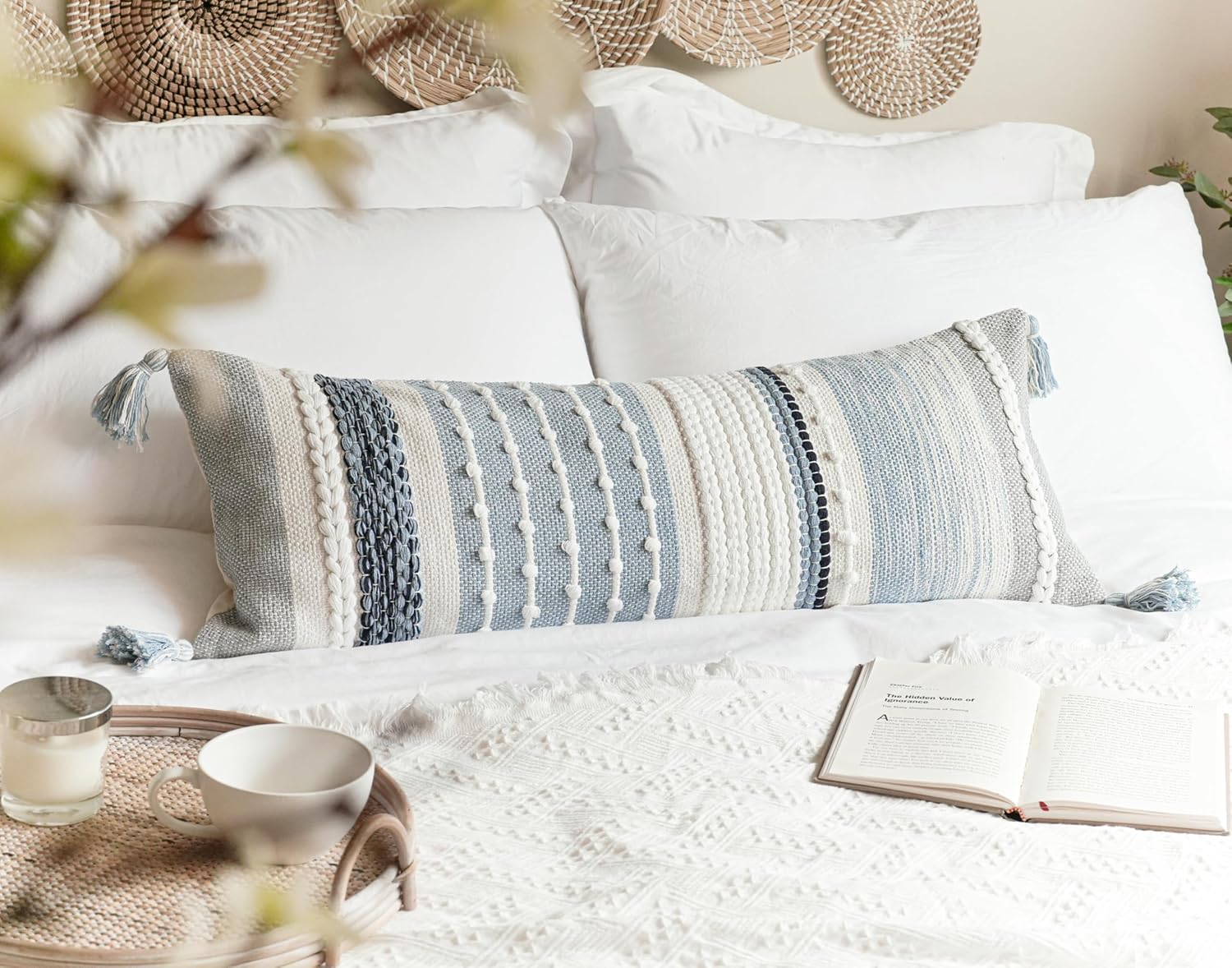 Lumbar Boho Blue Pillow Cover — 36" - View 8