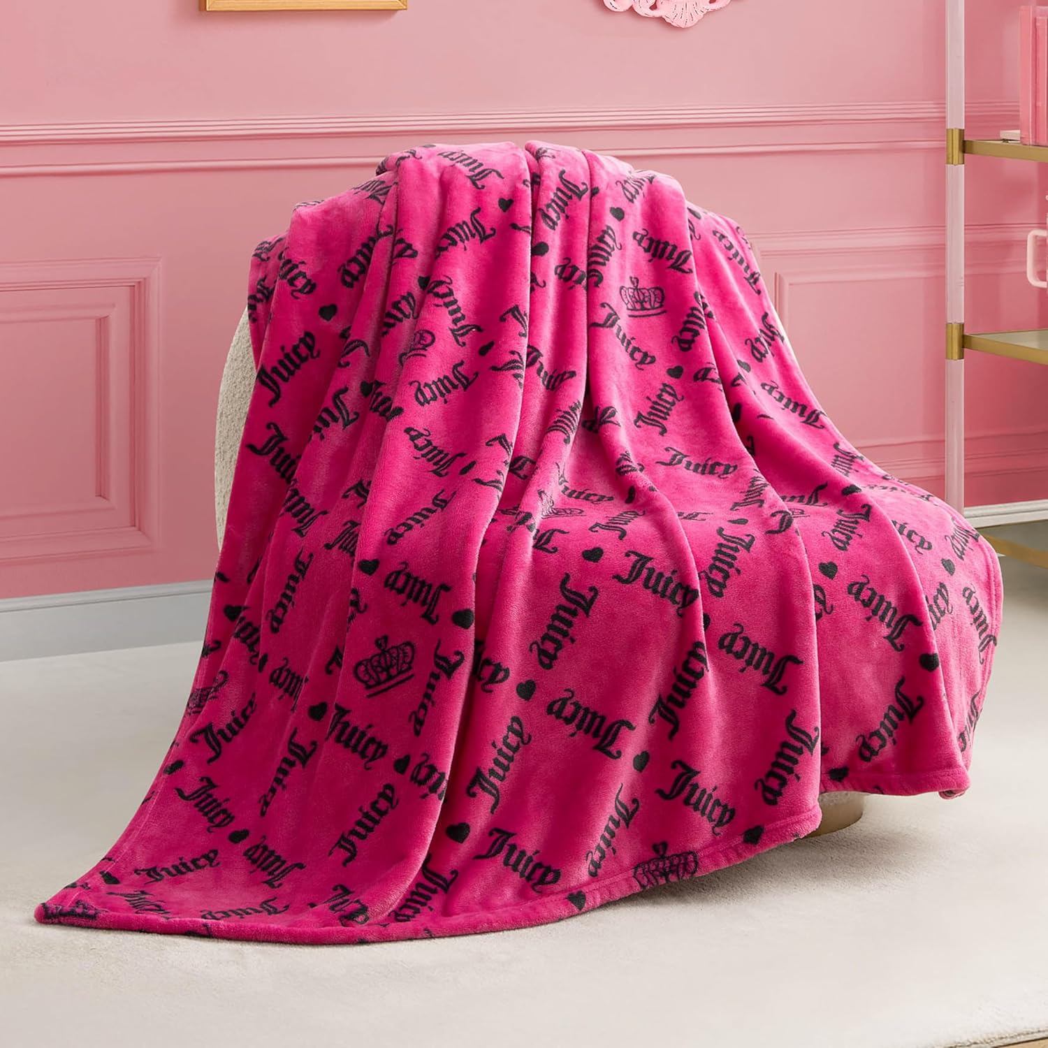 Black Throw Pillow — 50" — Logo Crown Hot Pink