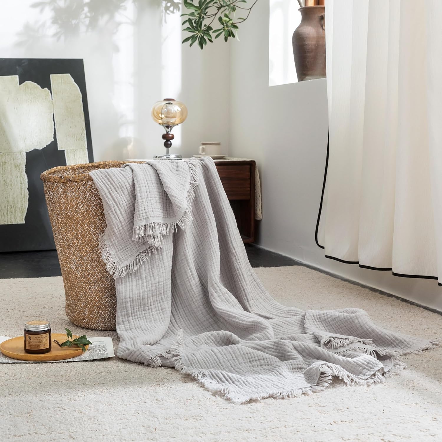 Beige Throw Pillow — 104" — Grayish