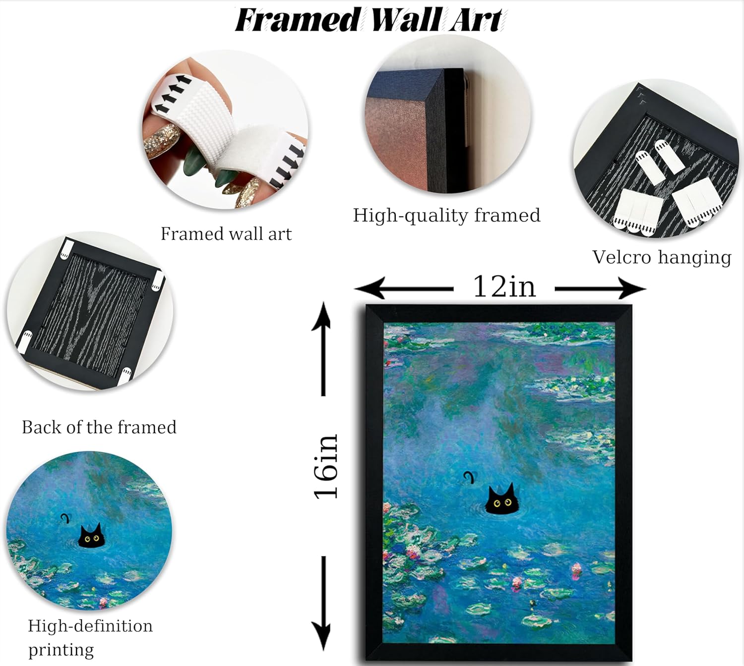 Framed Black Canvas Wall Art — 16" - View 5