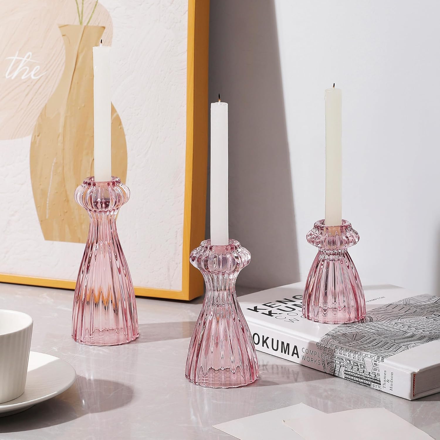 Blue Candle — Set of 3 — Pink