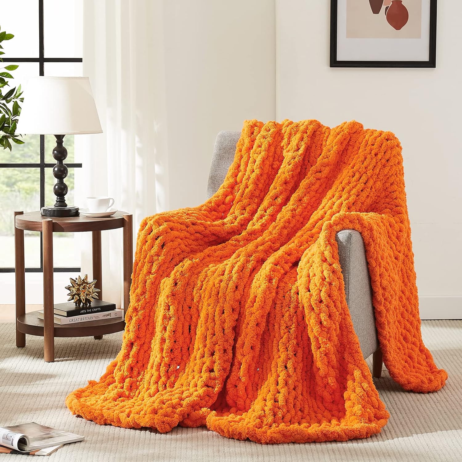 Knit Beige Throw Pillow — 50" — Orange