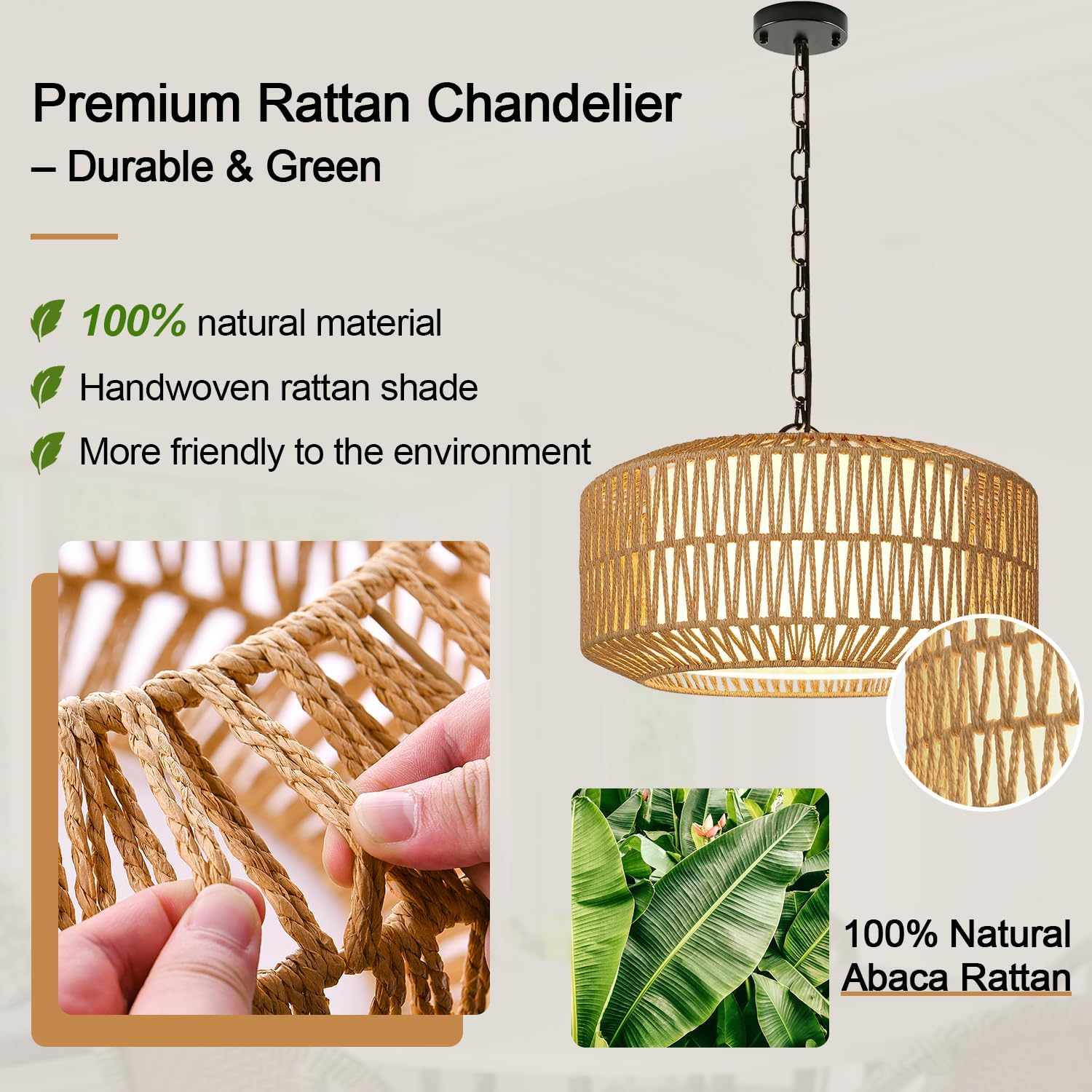 Linen Boho Black Chandelier — 5-Light - View 4