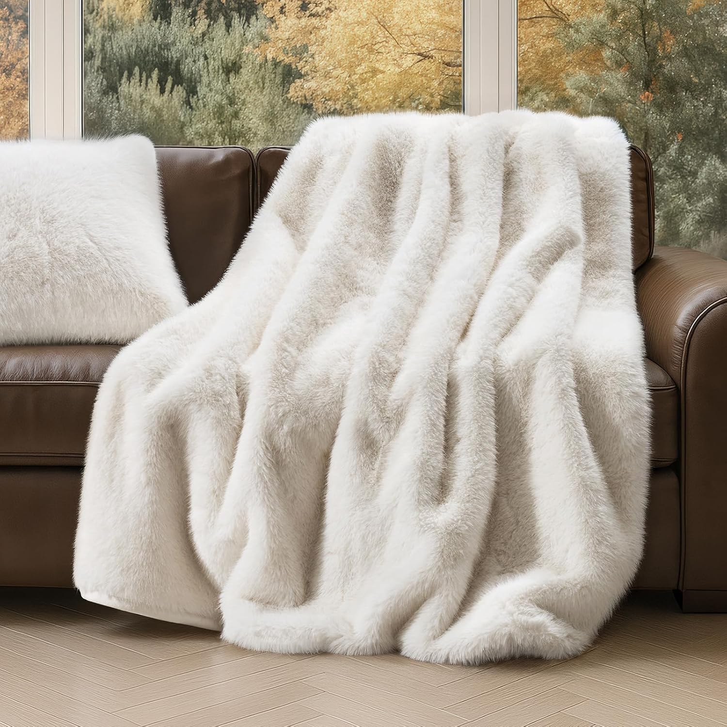 Velvet Luxe Beige Throw Pillow — 50" — Ivory Mink