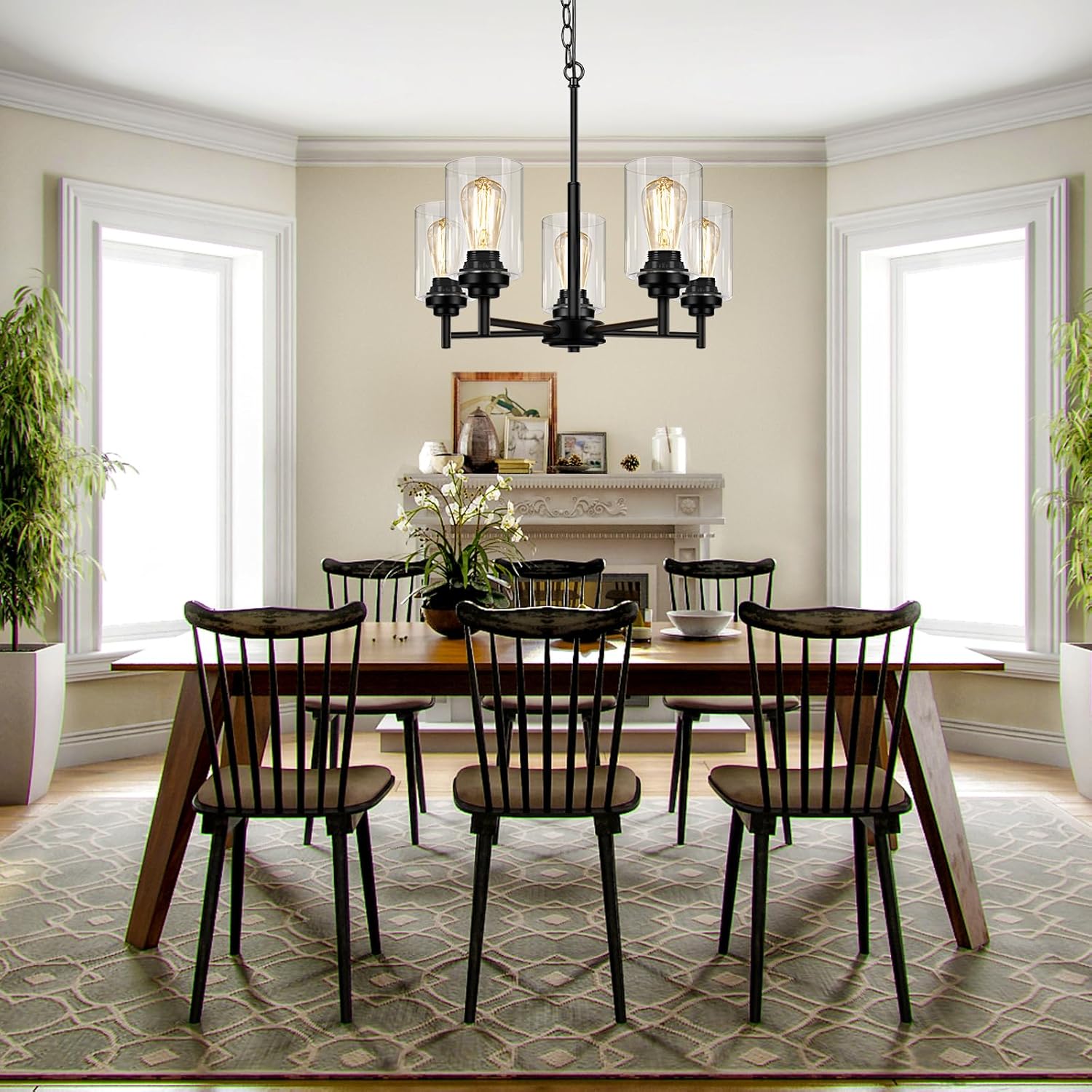 Adjustable Farmhouse Black Chandelier — 5-Light - View 7