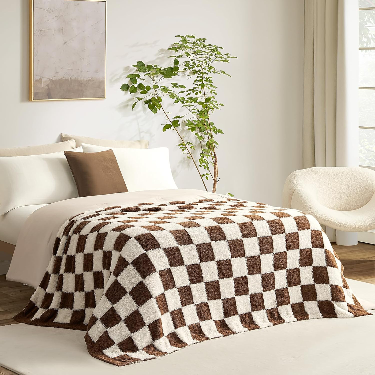 Beige Throw Pillow — 50" — Brown White
