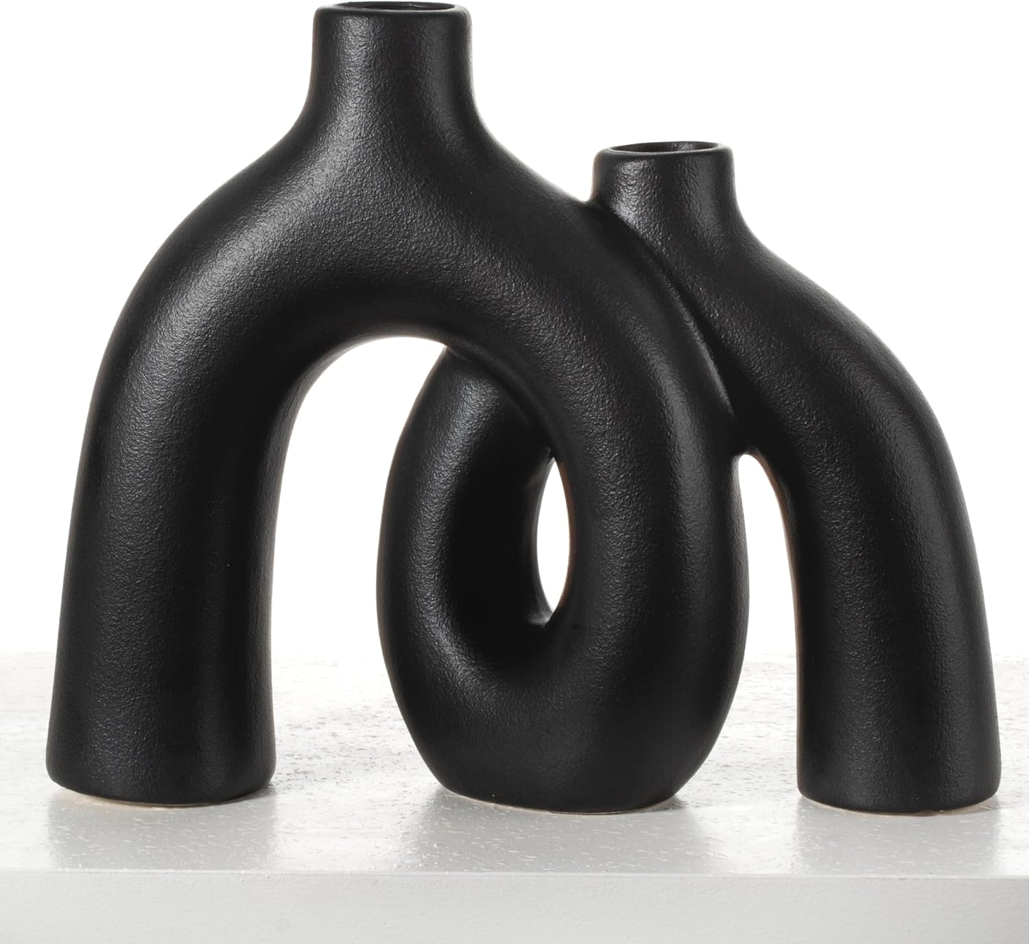 Round Boho Beige Vase Set — Set of 2 — Black-1