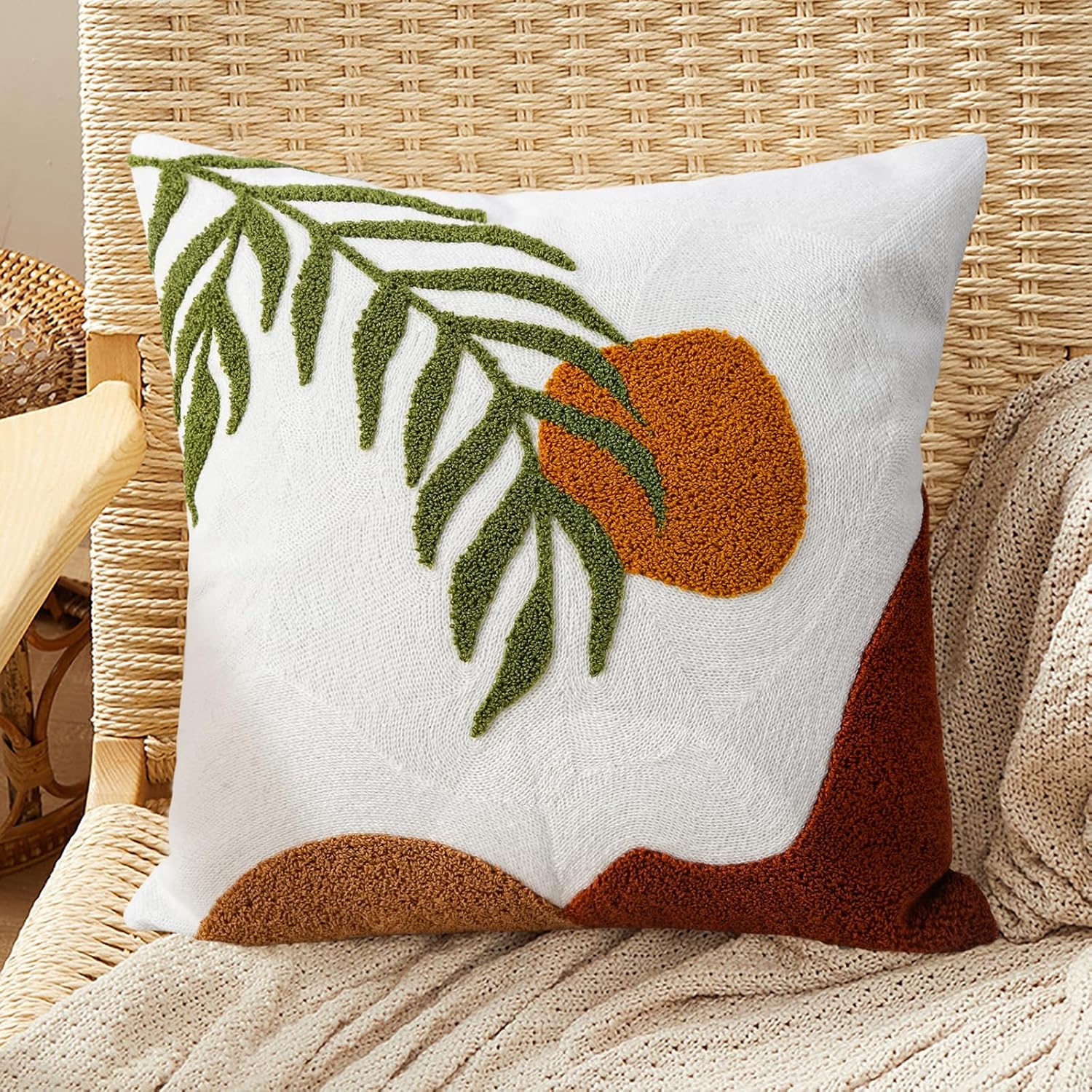 Tufted Boho Green Throw Pillow Cover — 20" — Boho-af Red and Green