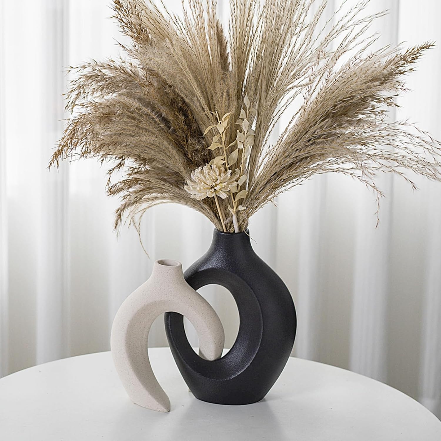 Modern Beige Vase Set — 6.3" — Black+off-white L