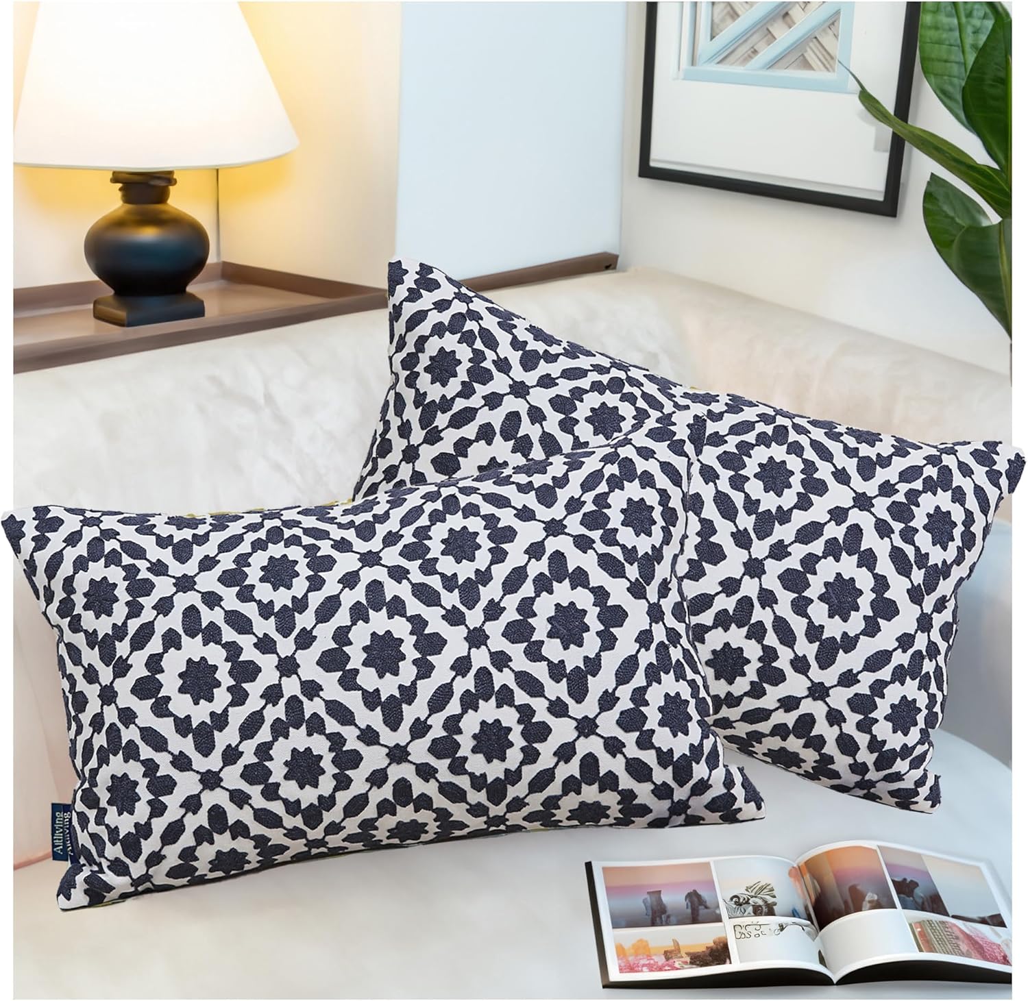 Embroidered Boho Beige Throw Pillow Cover — 20" — 20" x 12" (Pack of 2)
