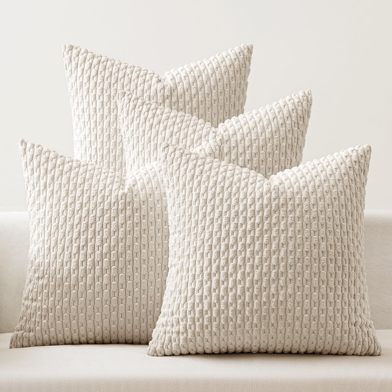 Boho Beige Throw Pillow Cover — 18" — 18" x 18" (Pack of 4)