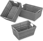 Boho Blue Woven Basket — Grey