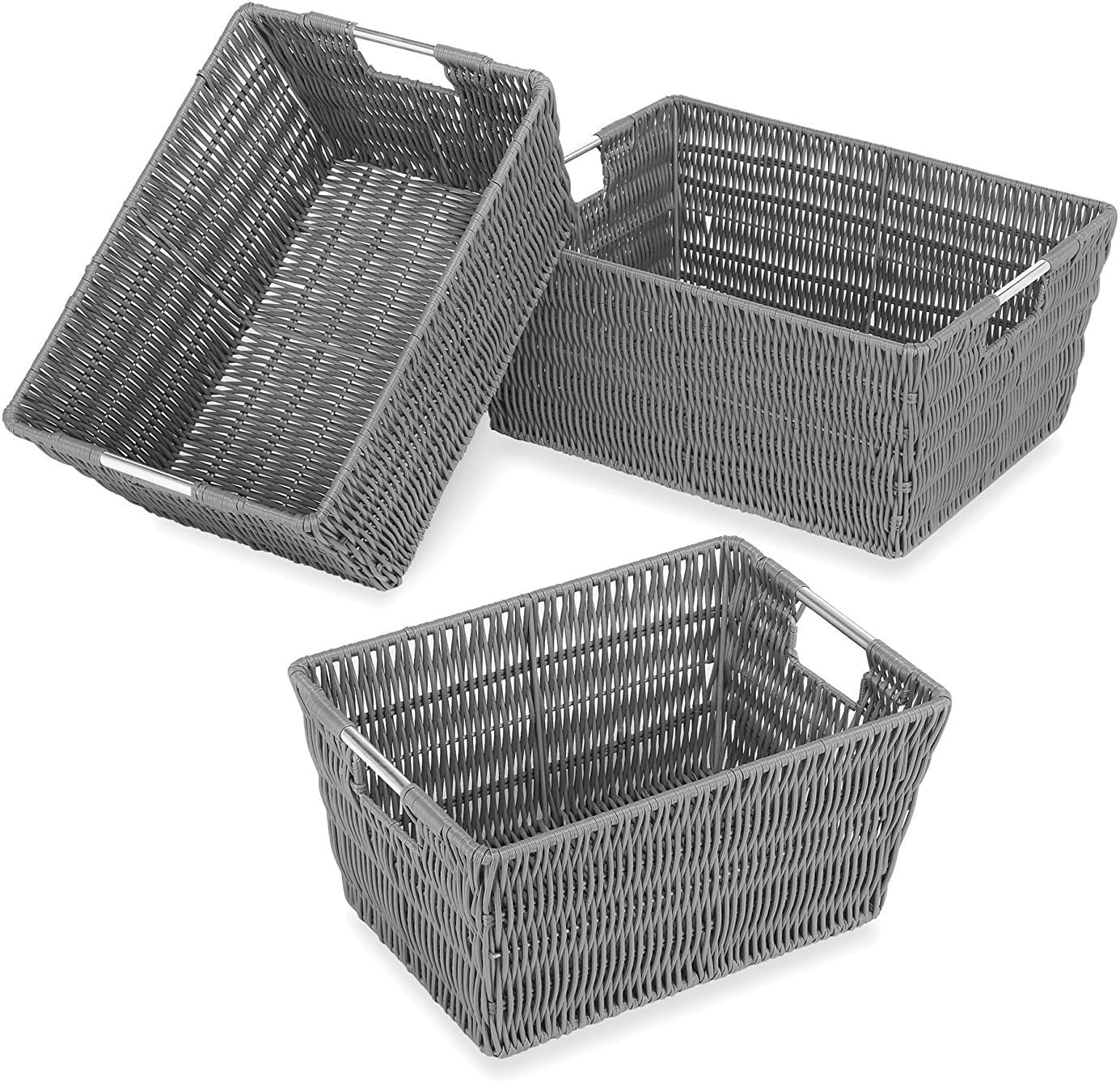 Boho Blue Woven Basket — Grey