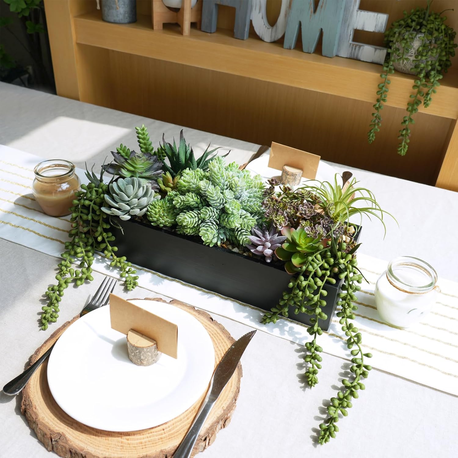 Rectangular Black Faux Succulent — 15" - View 4
