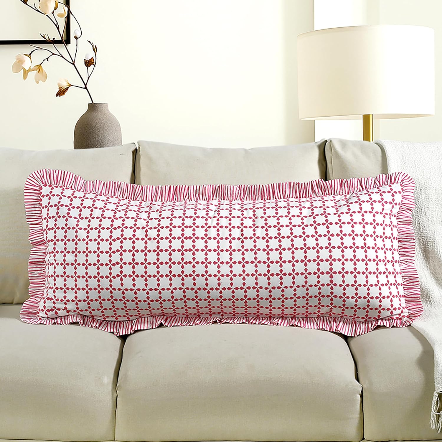 Farmhouse Beige Pillow Cover — 54" — Magenta Pink
