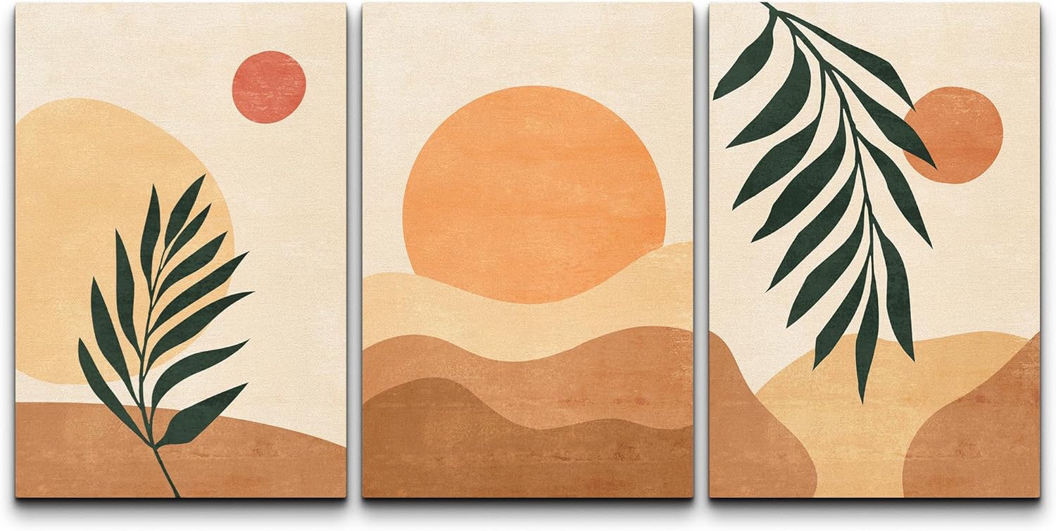 Framed Boho Fabric Wall Art — 16" — 24" x 36" x 3 panels