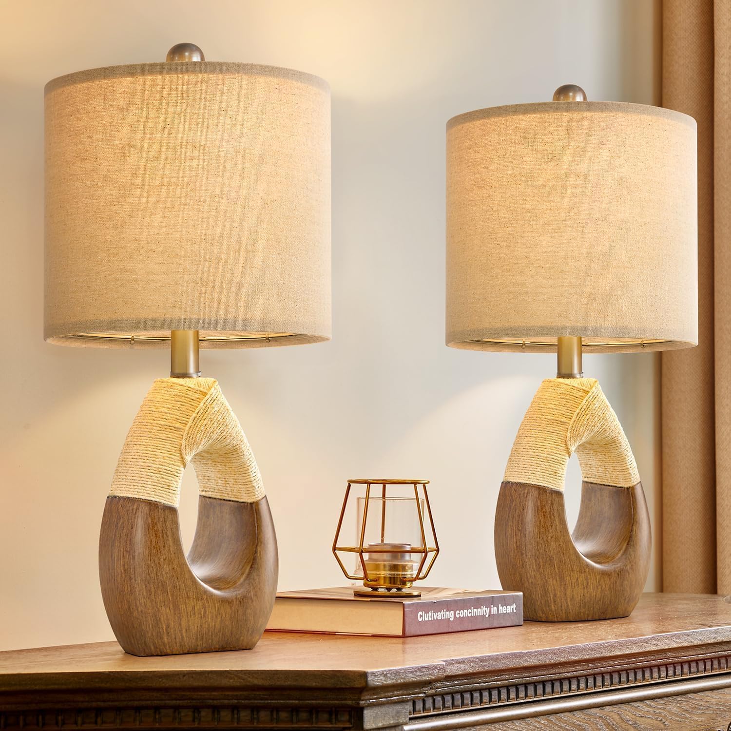 Boho Beige Bedside Lamp — Brown and Beige