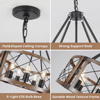 Adjustable Farmhouse Brown Chandelier — 5-Light - View 5