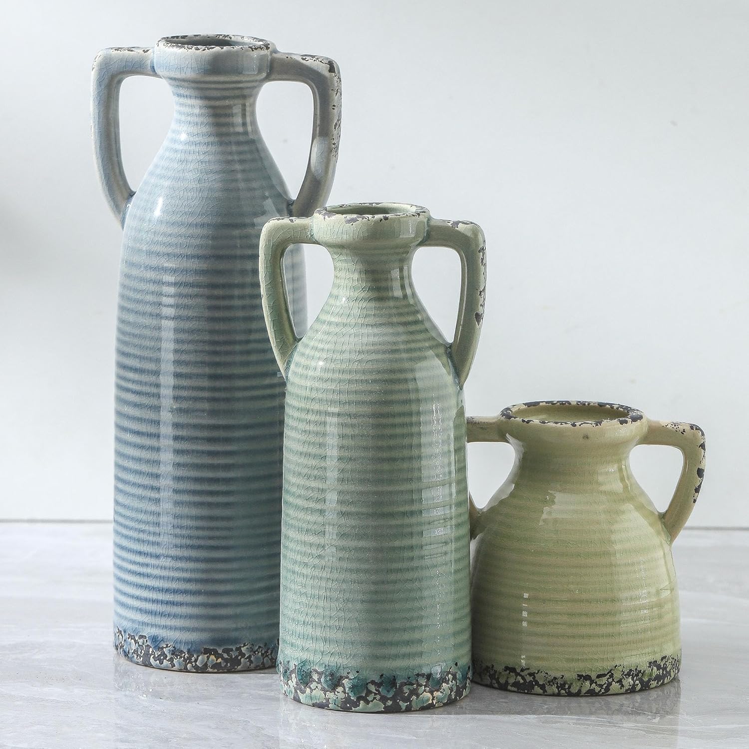 Round Farmhouse Blue Vase Set — Set of 3 — 105