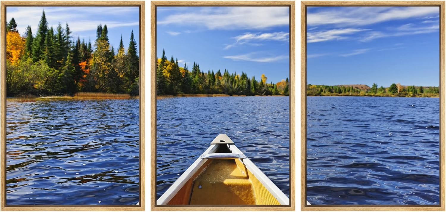 Framed Fabric Wall Art — 16" — 16" x 24" x 3 Panels NATURAL
