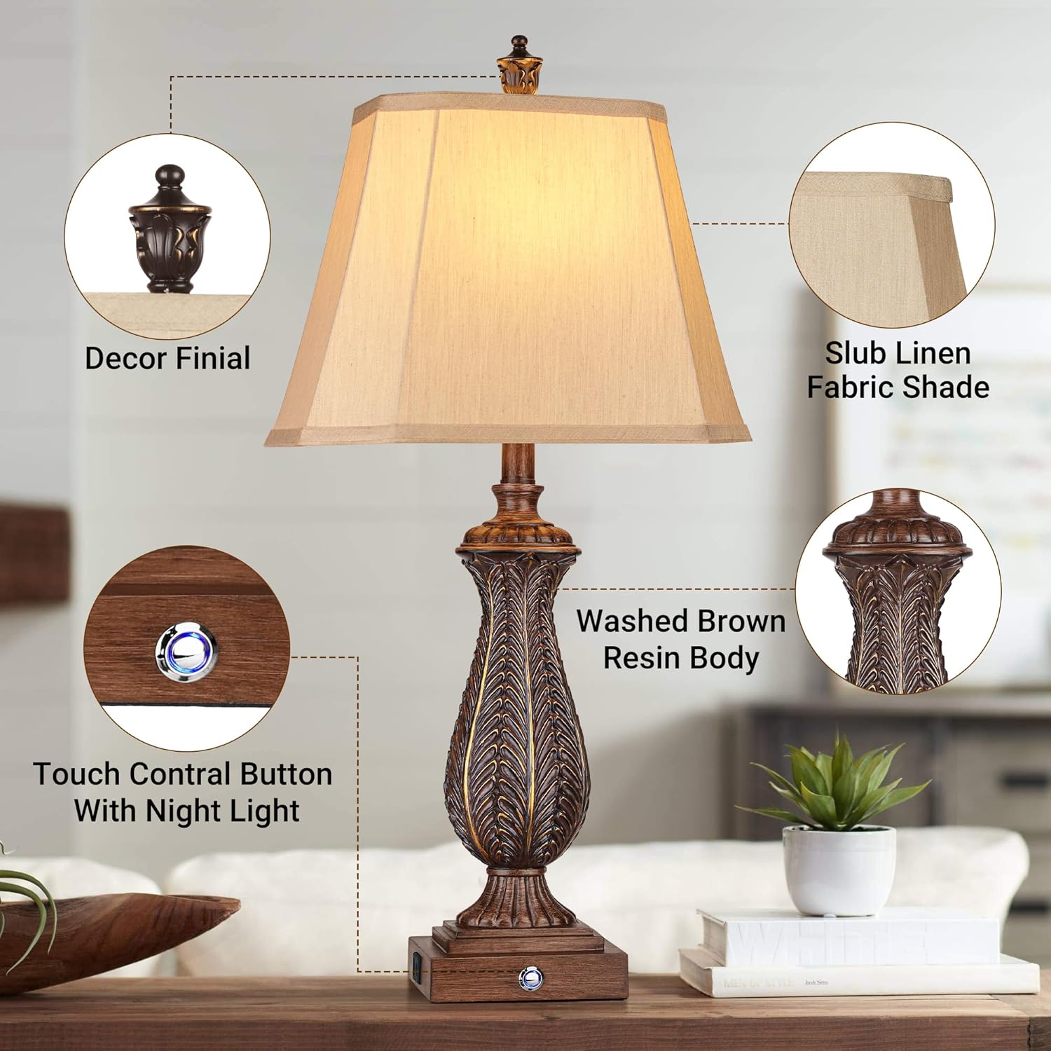 Dimmable Farmhouse Brown Bedside Lamp — 30" - View 4