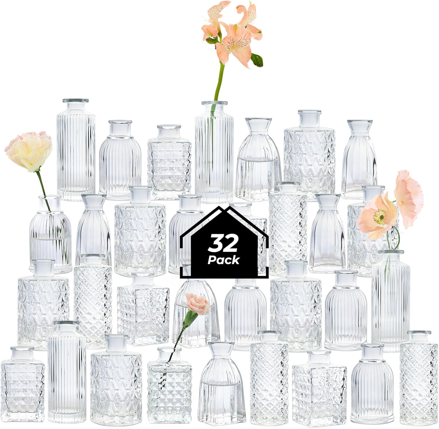Vintage Glass Flower Vase — Set of 3 — Clear