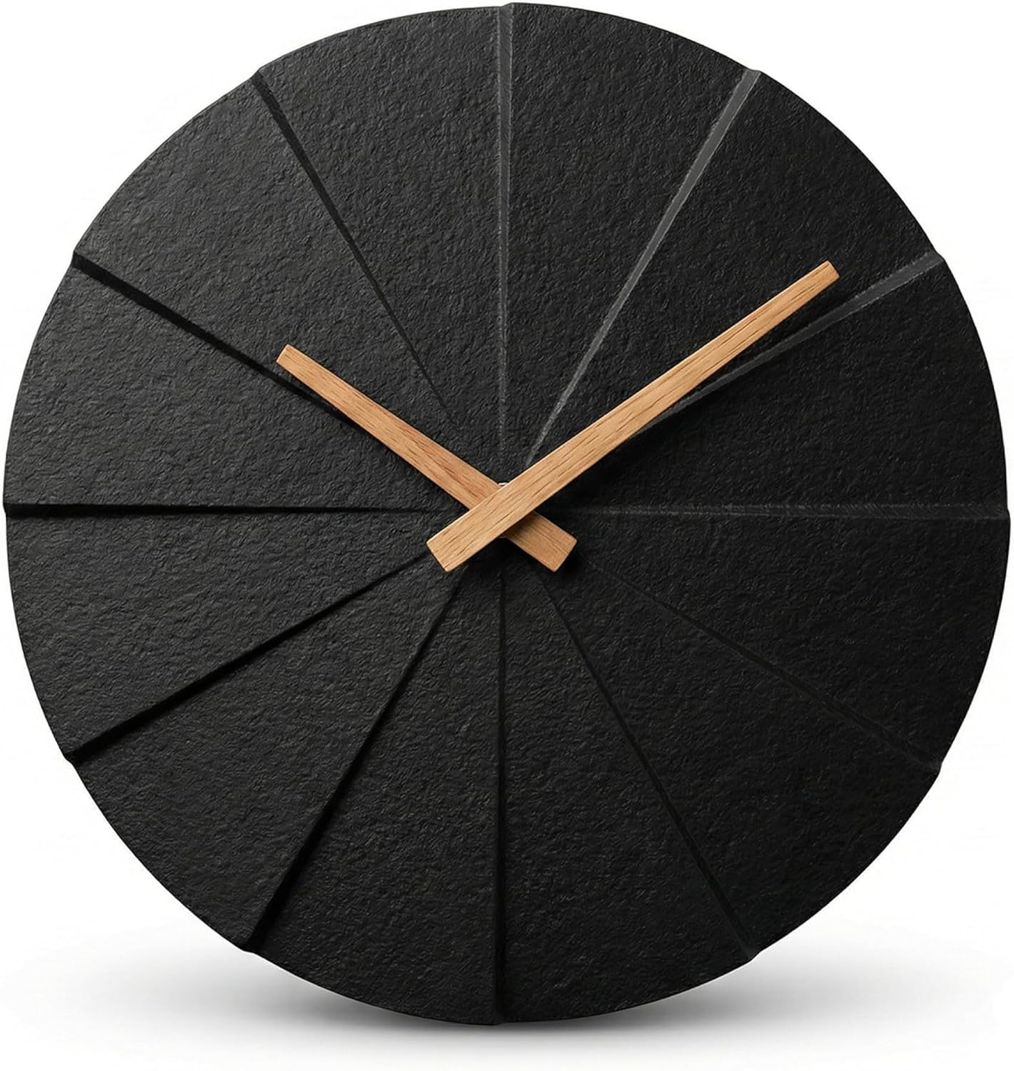 Battery Operated Modern Black Wall Clock — Black + Oak