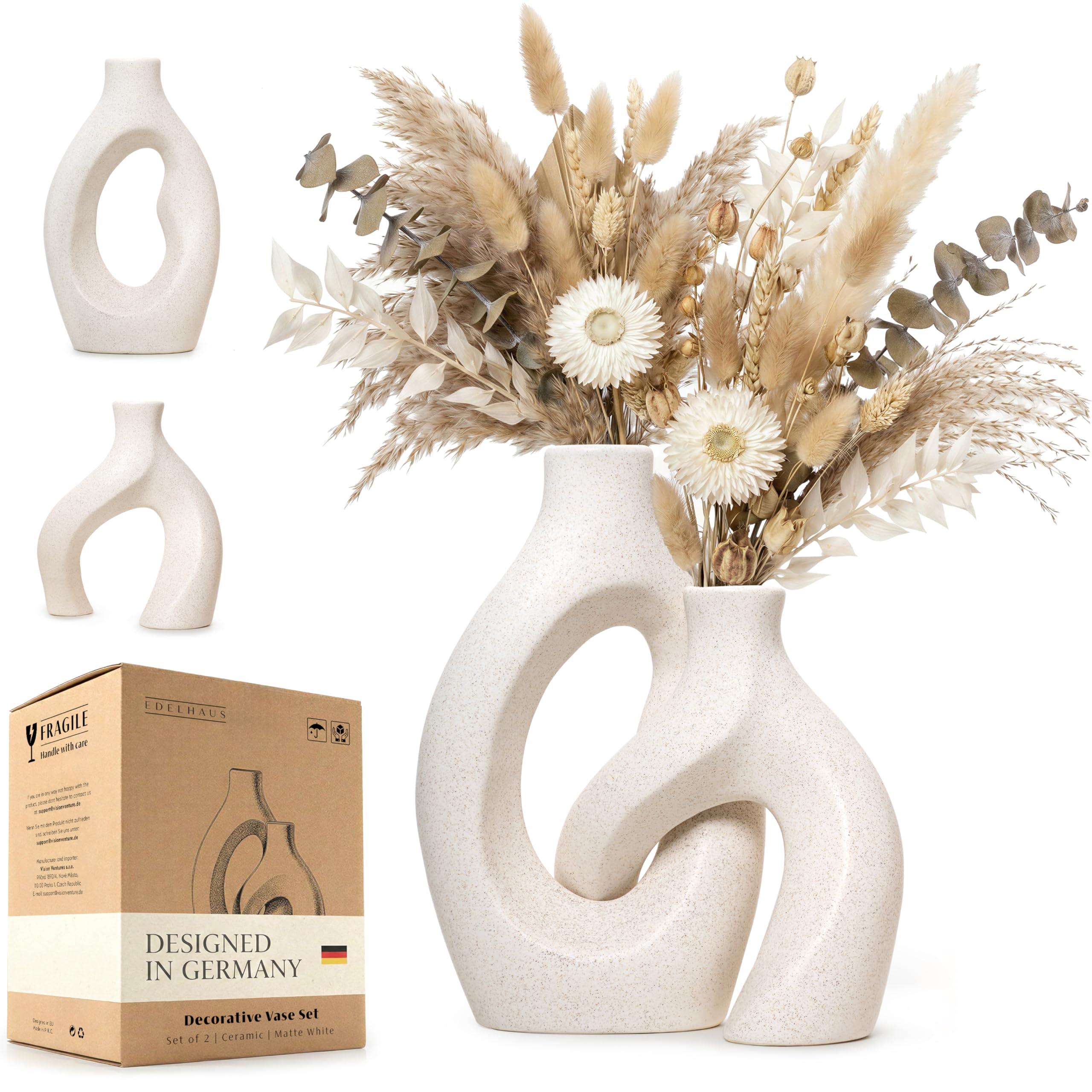 Oval Boho Ceramic Flower Vase — Set of 2