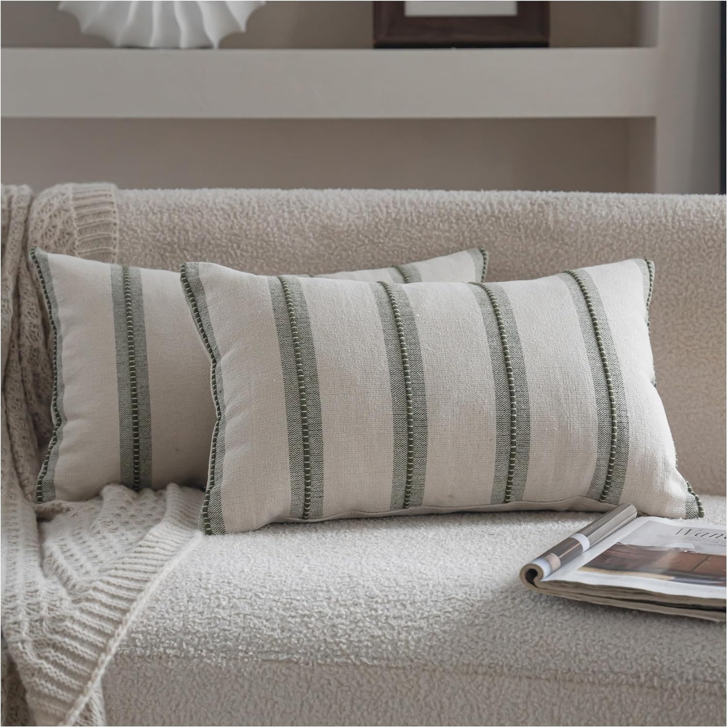 Boho Beige Throw Pillow Cover — 18" — Olive Green