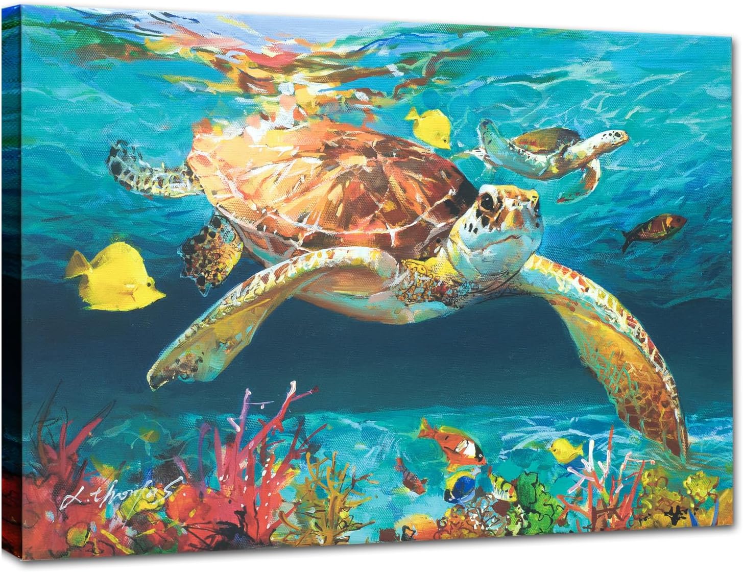 Framed Grey Canvas Wall Art — 16" — Turtle-A style