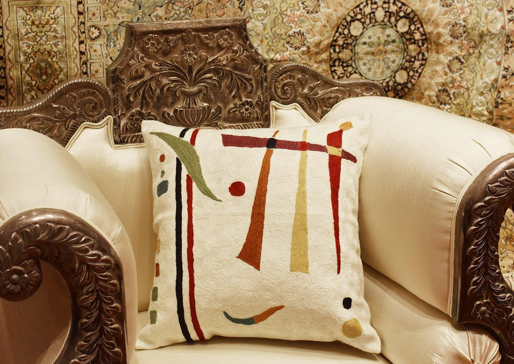 Embroidered Boho Blue Throw Pillow Cover — 18x18 - View 2