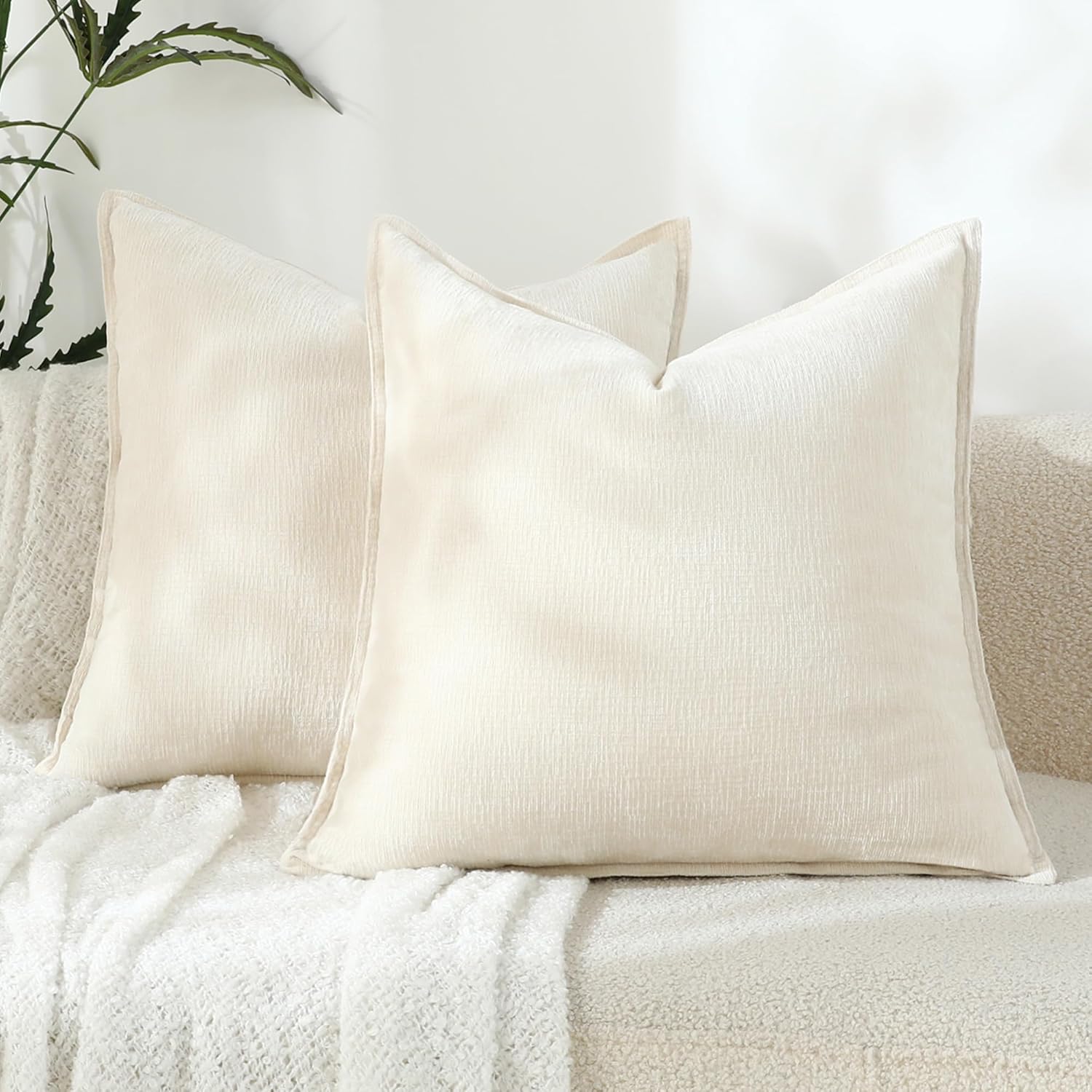 Chenille Beige Throw Pillow Cover — 20" — 22" x 22" (Pack of 2)
