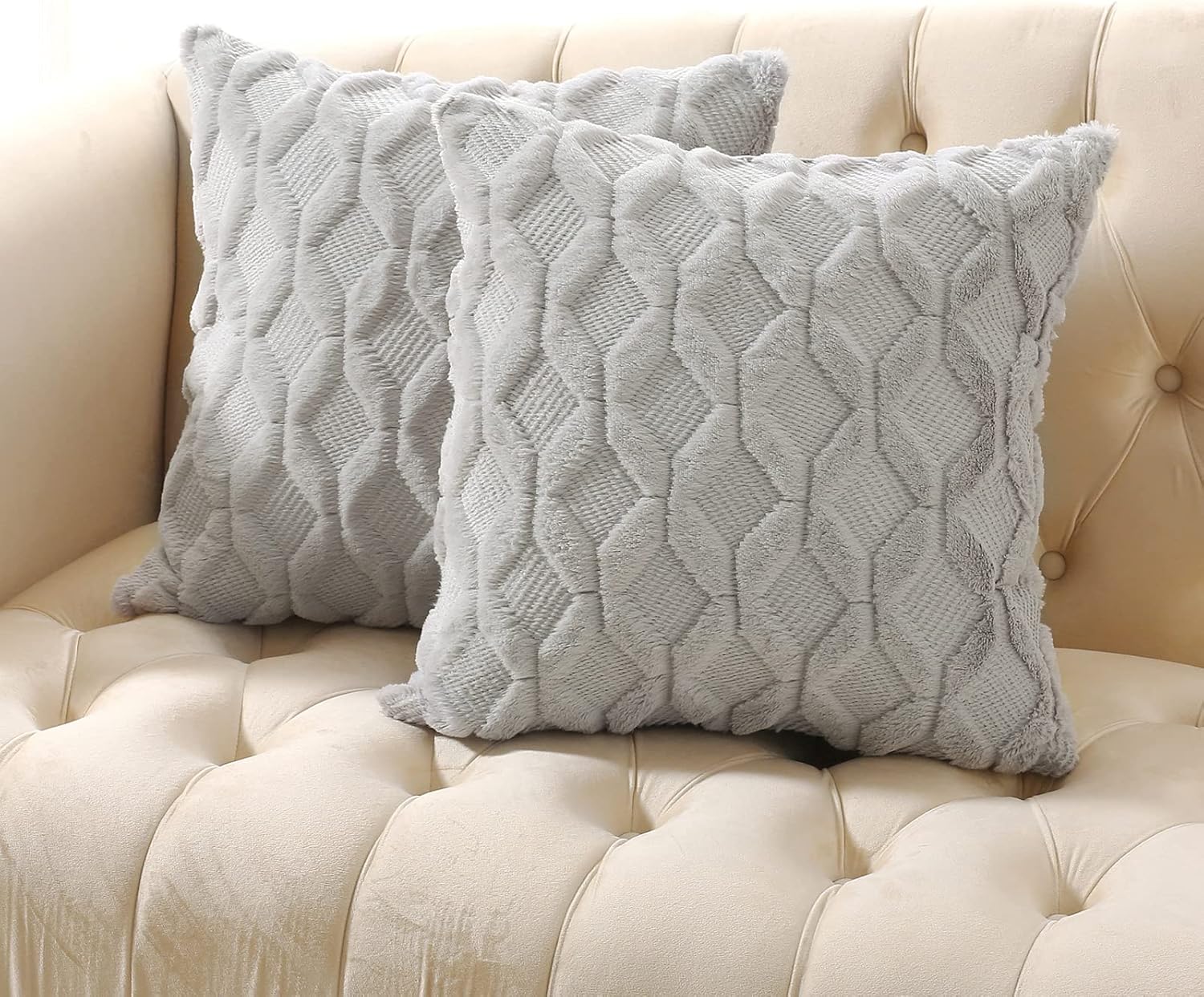 Velvet Boho Beige Throw Pillow Cover — 20" — Light Grey