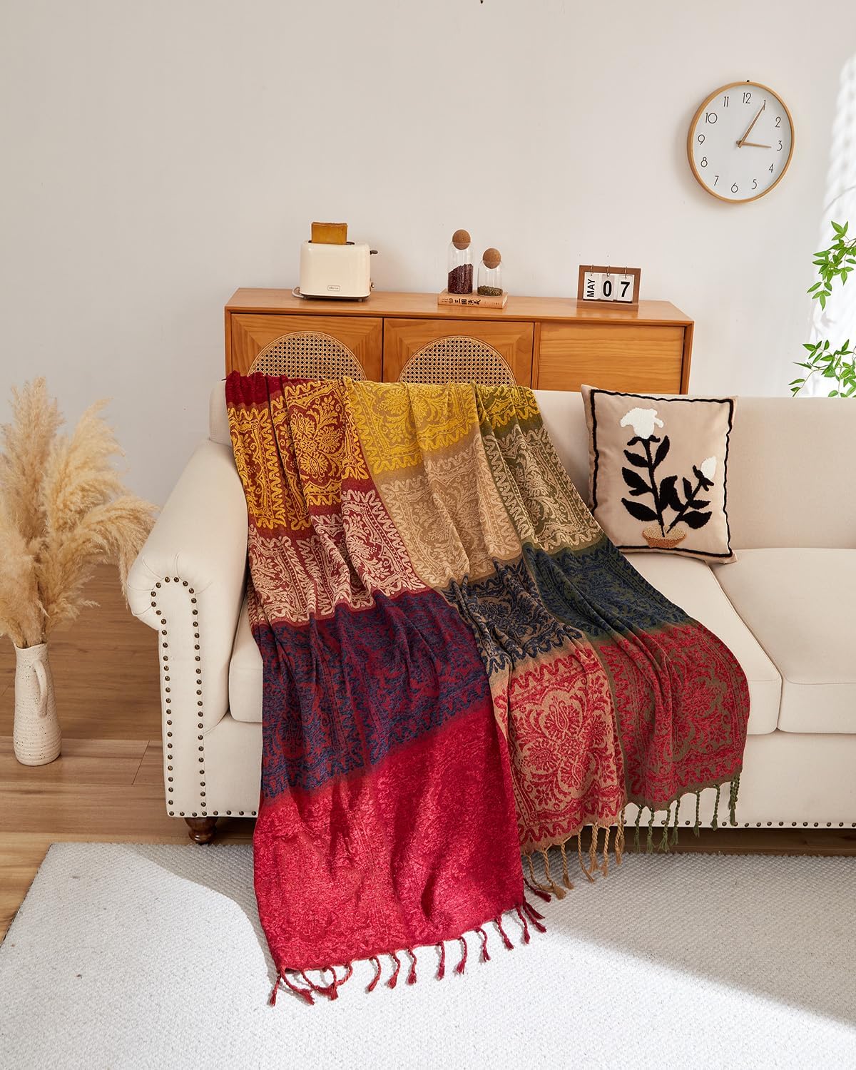 Chenille Boho Beige Throw Pillow — 60" - View 2