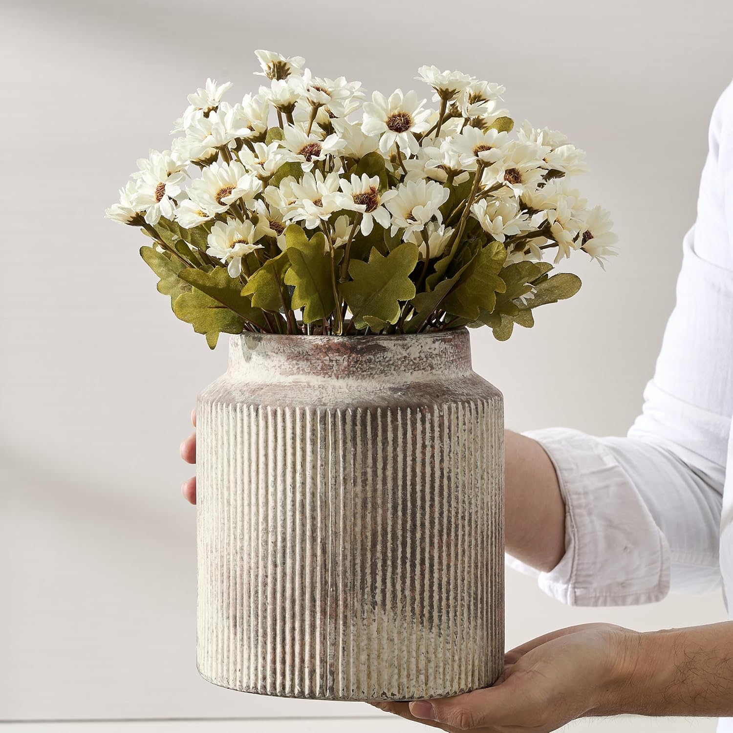 Farmhouse Beige Flower Vase — 8" — 609-terracotta