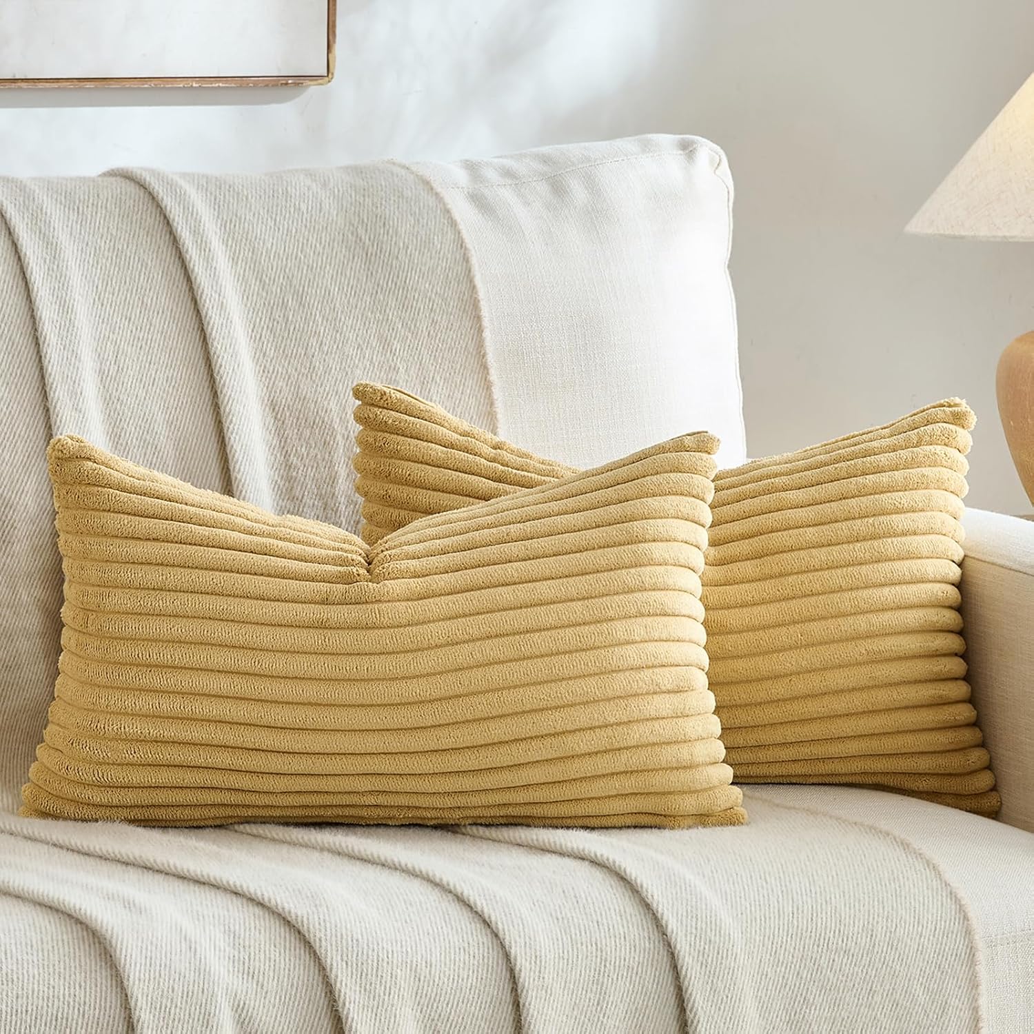 Boho Beige Throw Pillow Cover — 18" — 20" x 12" (Pack of 2)