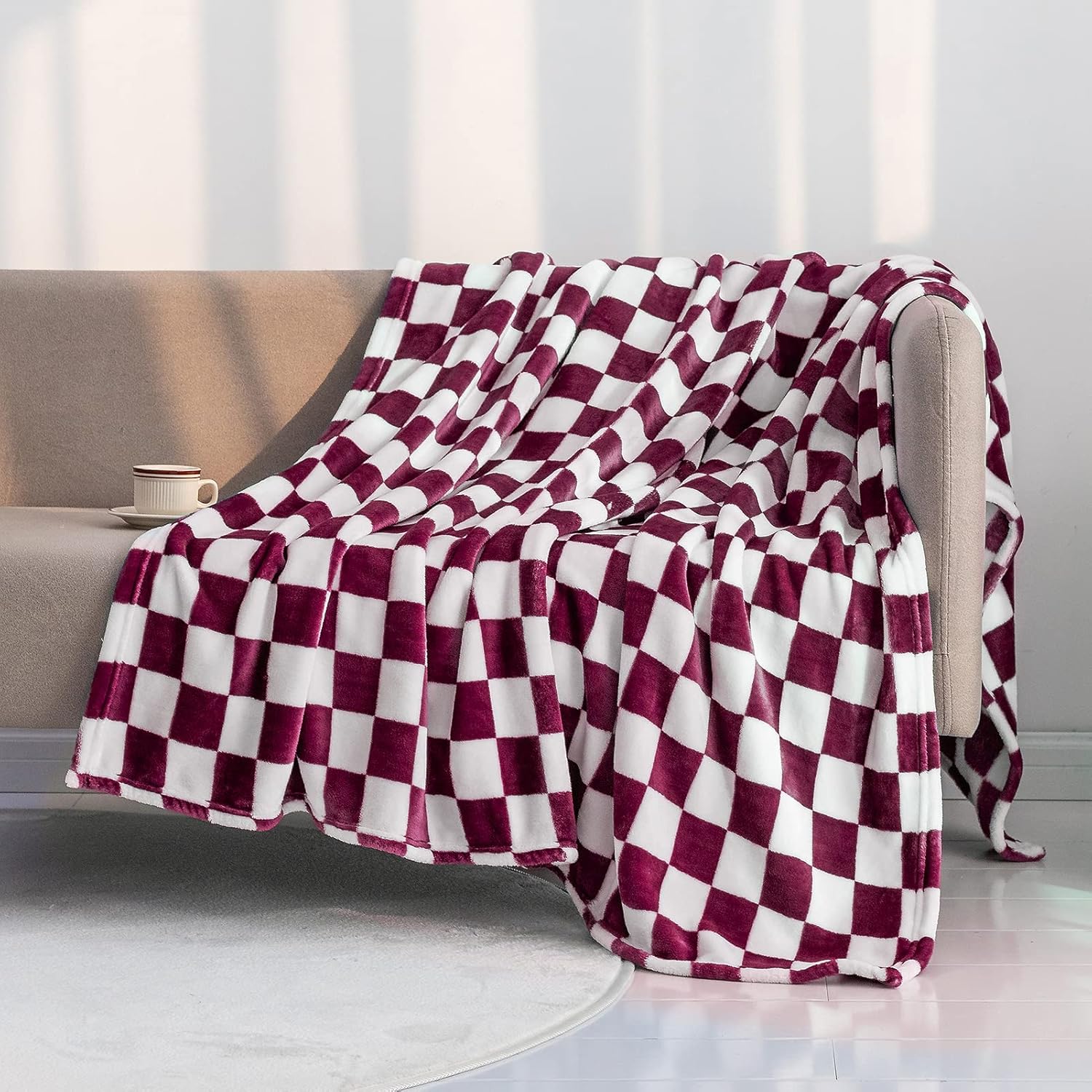 Beige Throw Pillow — 50" — Burgundy