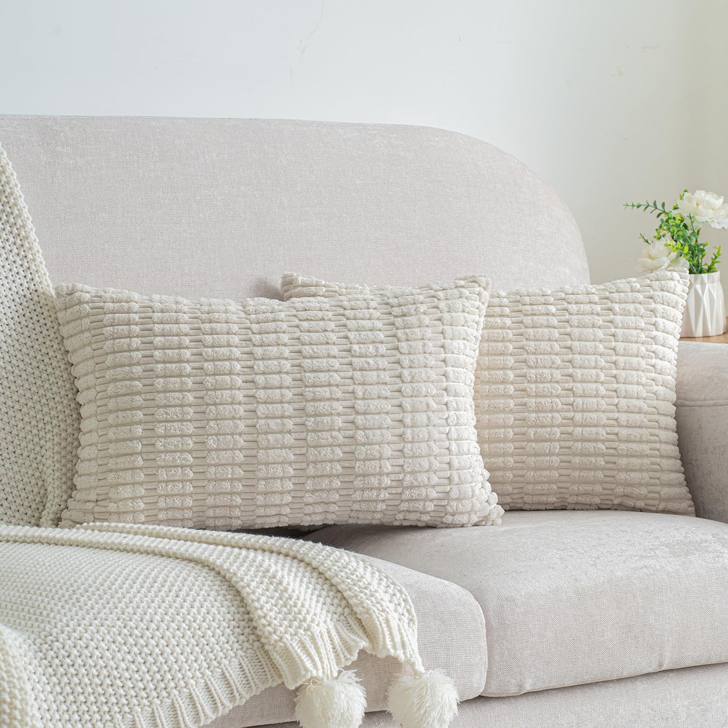 Lumbar Boho Beige Throw Pillow Cover — 20" — 20" x 12" (Pack of 2)
